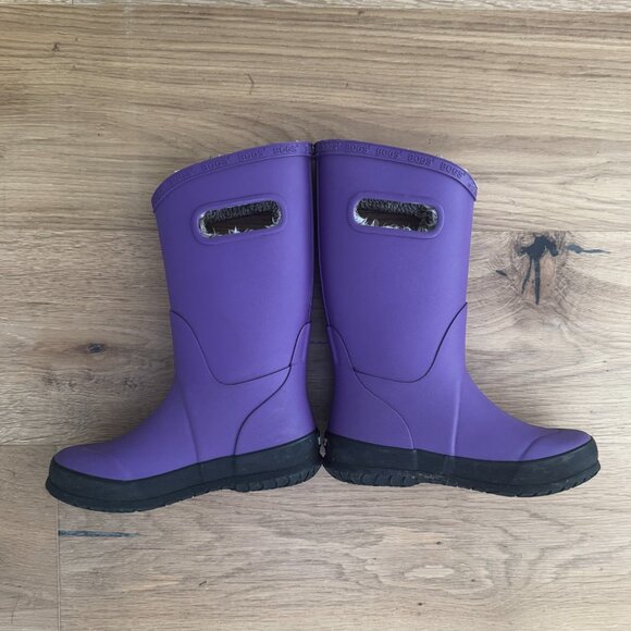 Bogs Kids Waterproof Plush Rain Boots Purple - Barely Worn - Fuzzy Warm size 1 - Picture 5 of 13